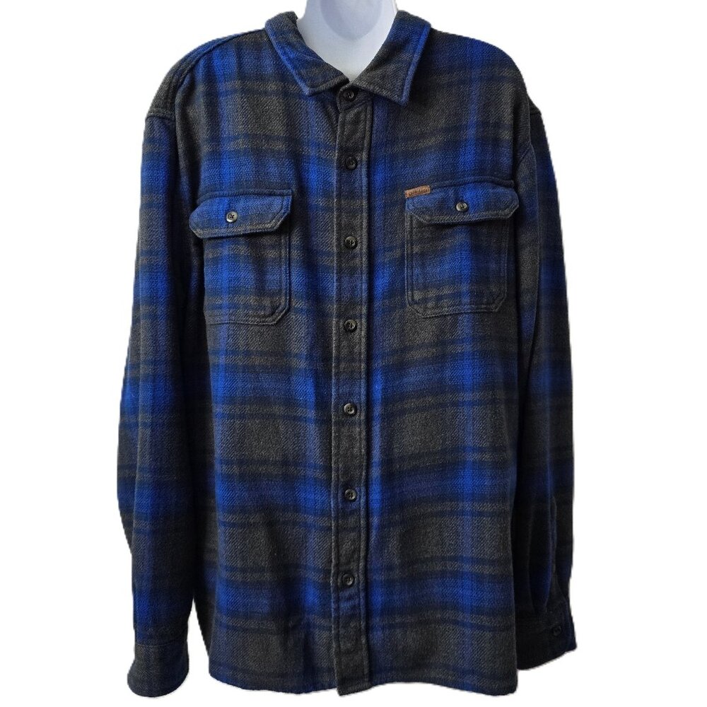 Orvis Flannel Shacket Shirt Jacket XXL 2XL POCKET Blue Gray Plaid Fish Hunt Camp